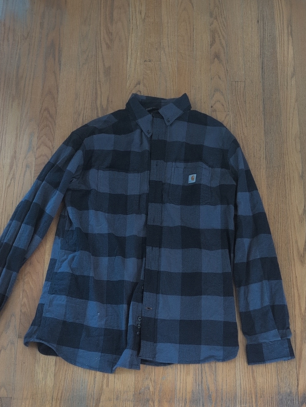 Carhartt Men's Blue and Black Plaid Button-Down Work Shirt